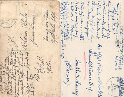German Drawing Carving Love Hearts Military 2x Sent By Soldier WW1 Postcard s