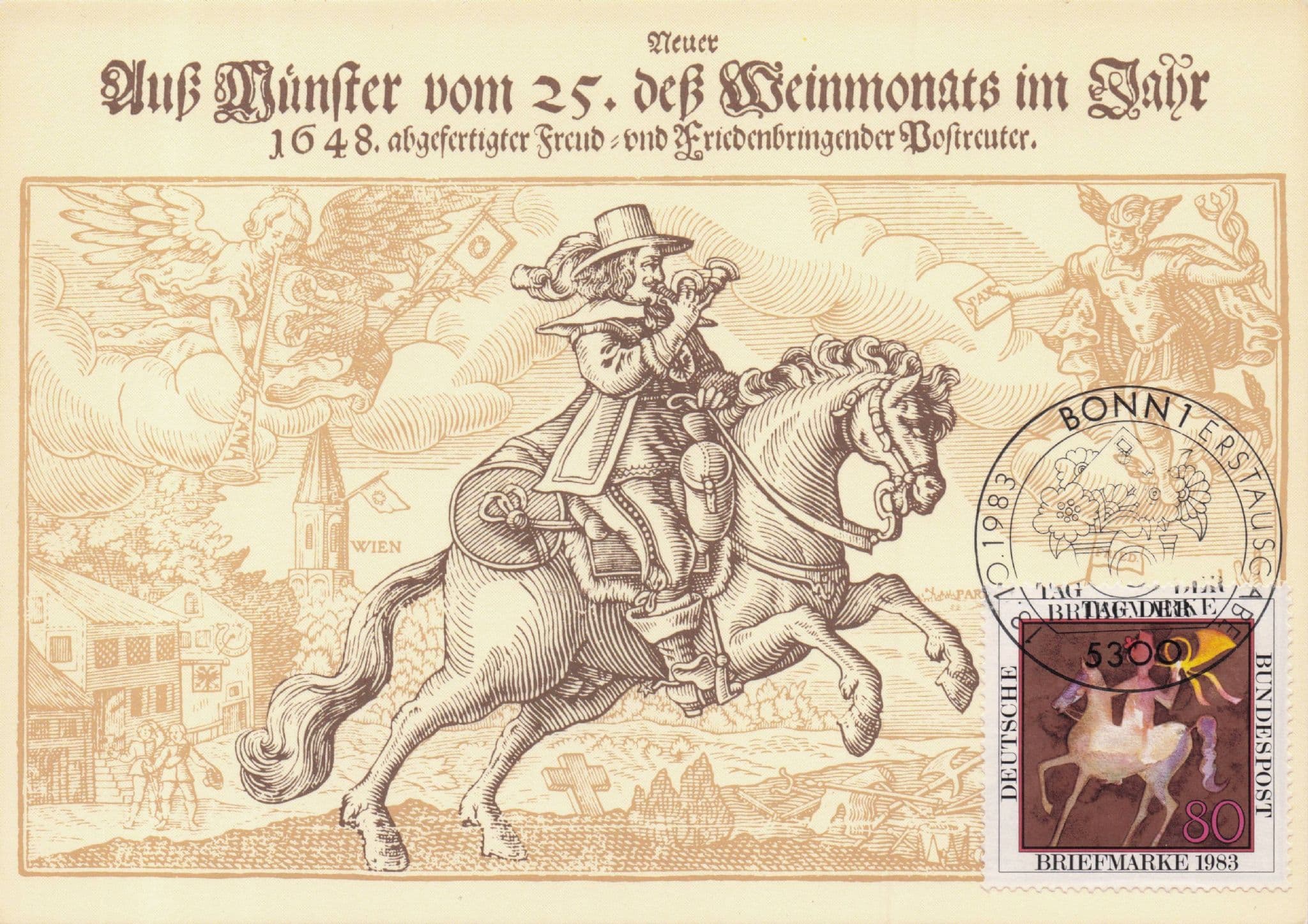 German Horse Postman Mail Courier Rare 1983 Bonn FDC Postcard