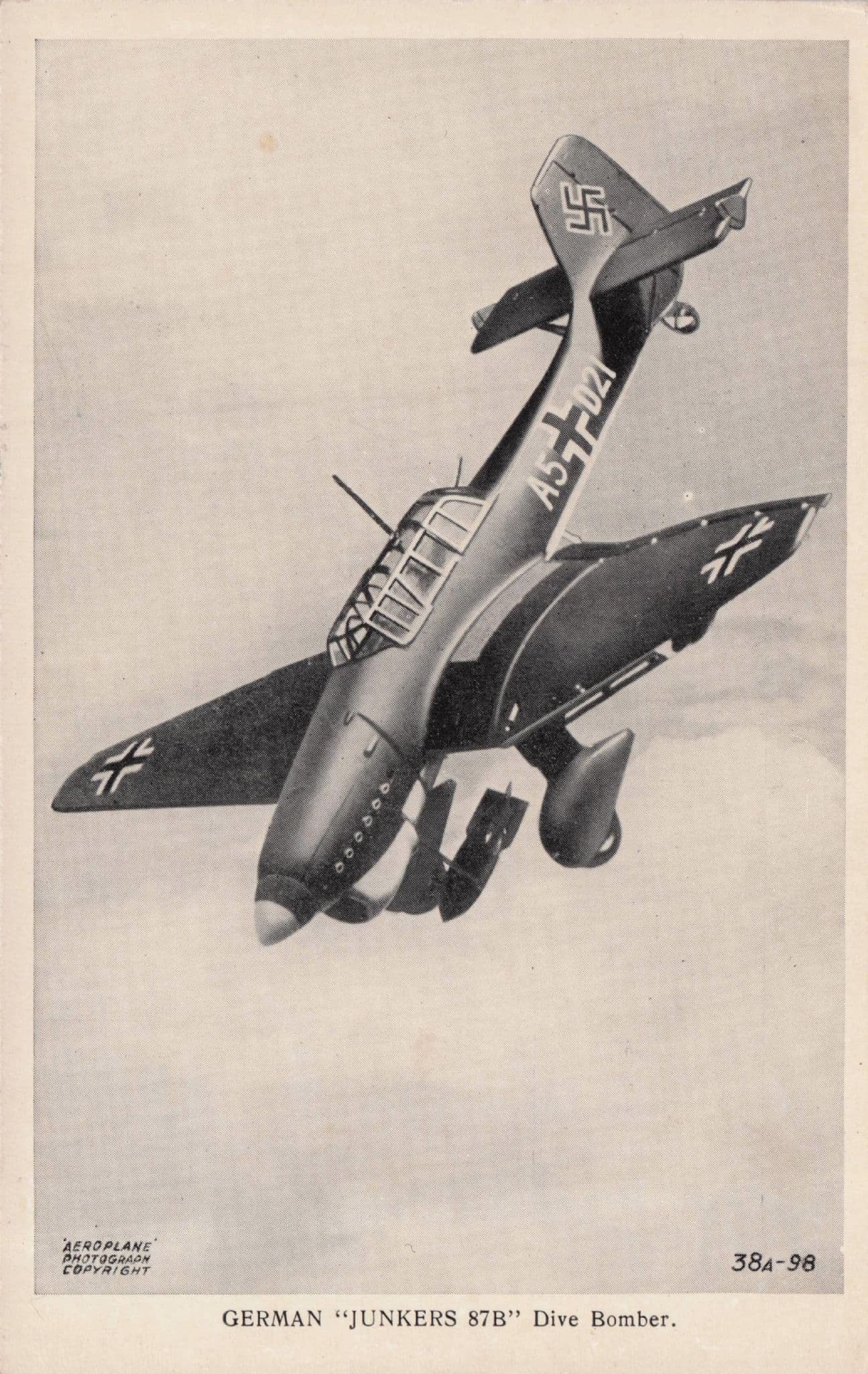 German Junkers 87B Dive Bomber Valentines Aircraft Vintage Postcard