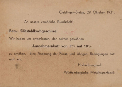 German Kitchen Stainless Steel Saucepan Cookery Geislingen Antique 1931 Postcard