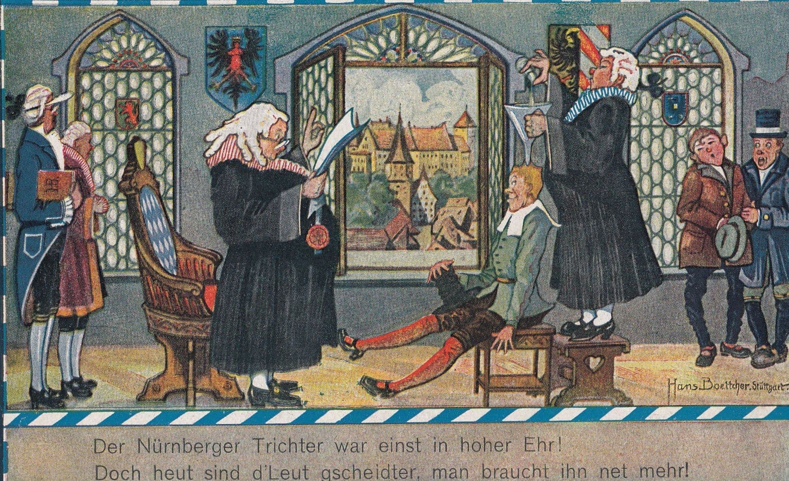 German Law Court Medieval Chinese Water Torture Comic Postcard