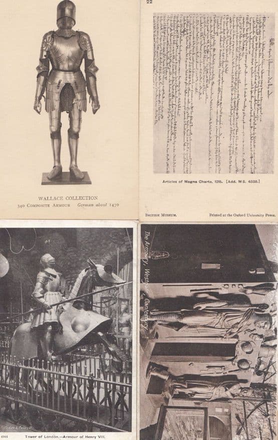 German Medieval Armour Tower Of London Magna Carter 4x Old Antique Postcard s