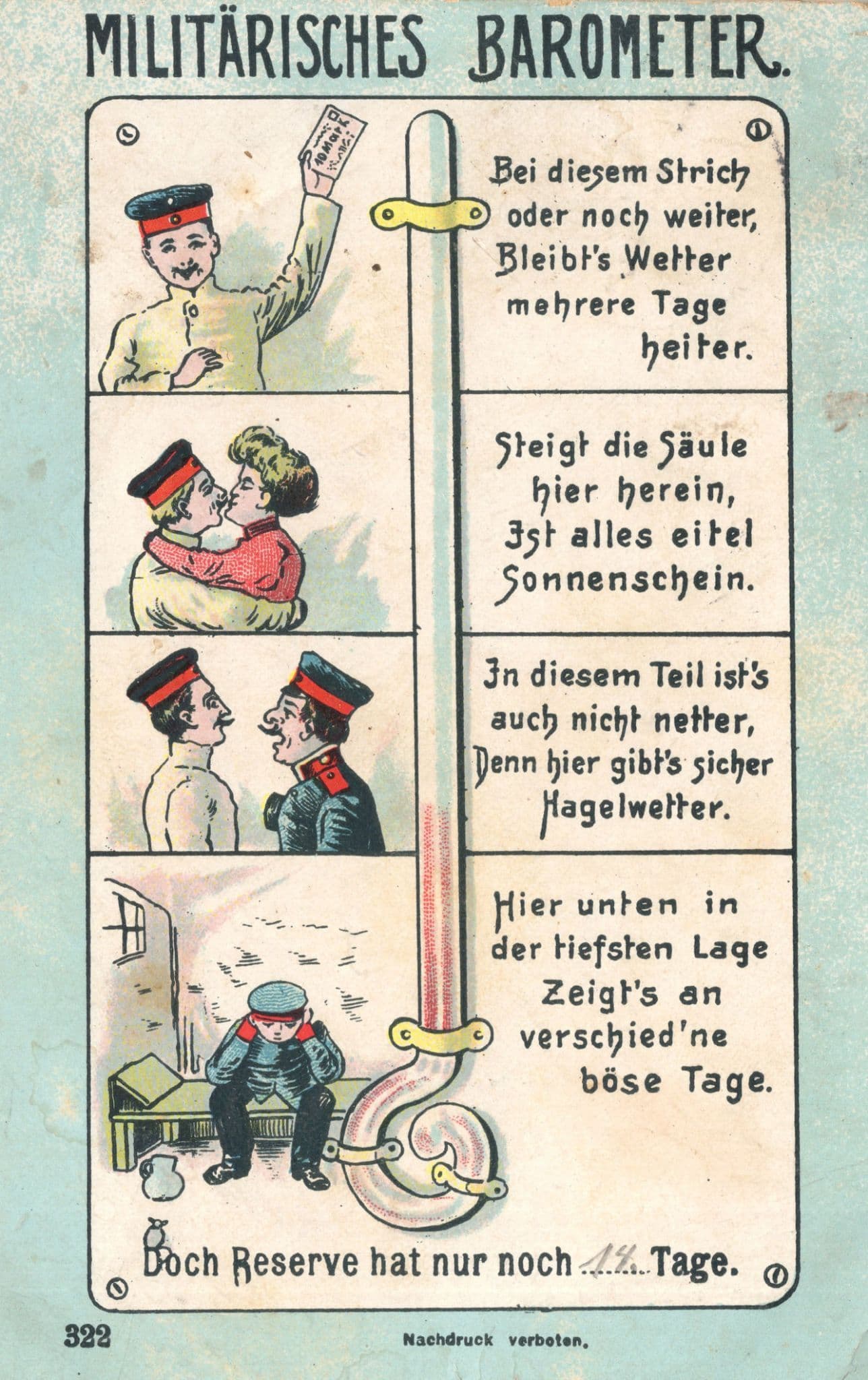 German Military Barometer Militarisches WW1 Comic Old War Postcard