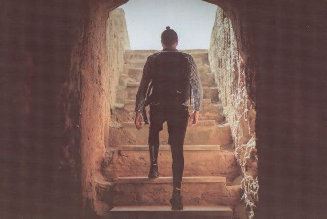 German Modern Day Spaghetti Western Cowboy Gun Stairs Postcard