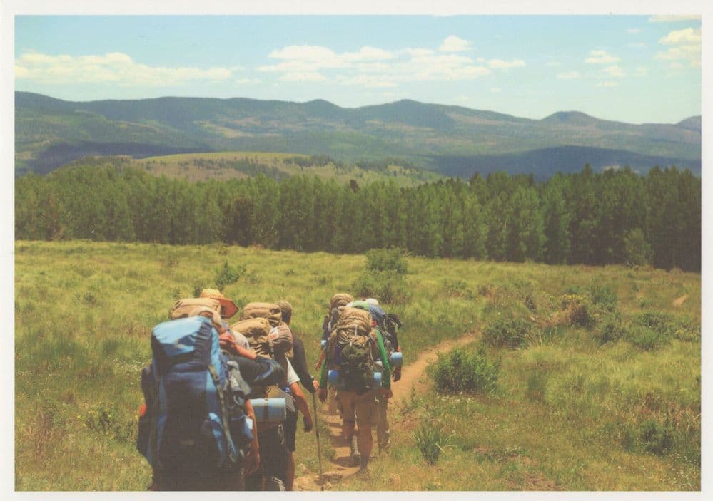 German Mountain Climbing Camping Trip Backpackers Postcard
