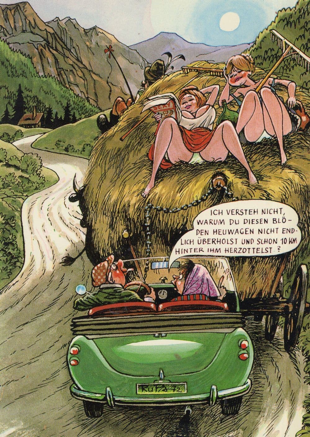 German Nude Farming Lady Farmers On Haystack Comic Postcard