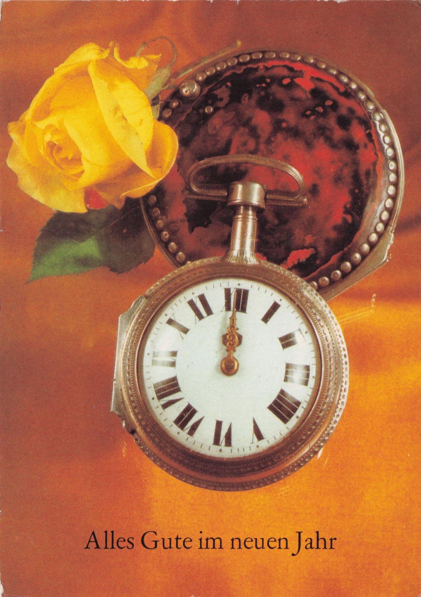 German Old Gold Stopwatch Clock Happy New Year Photo Postcard