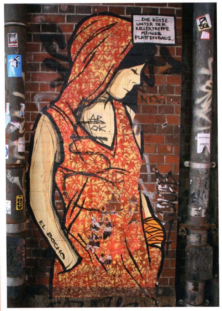 German Red Light Prostitute Basement Kisses Street Art Graffiti Postcard