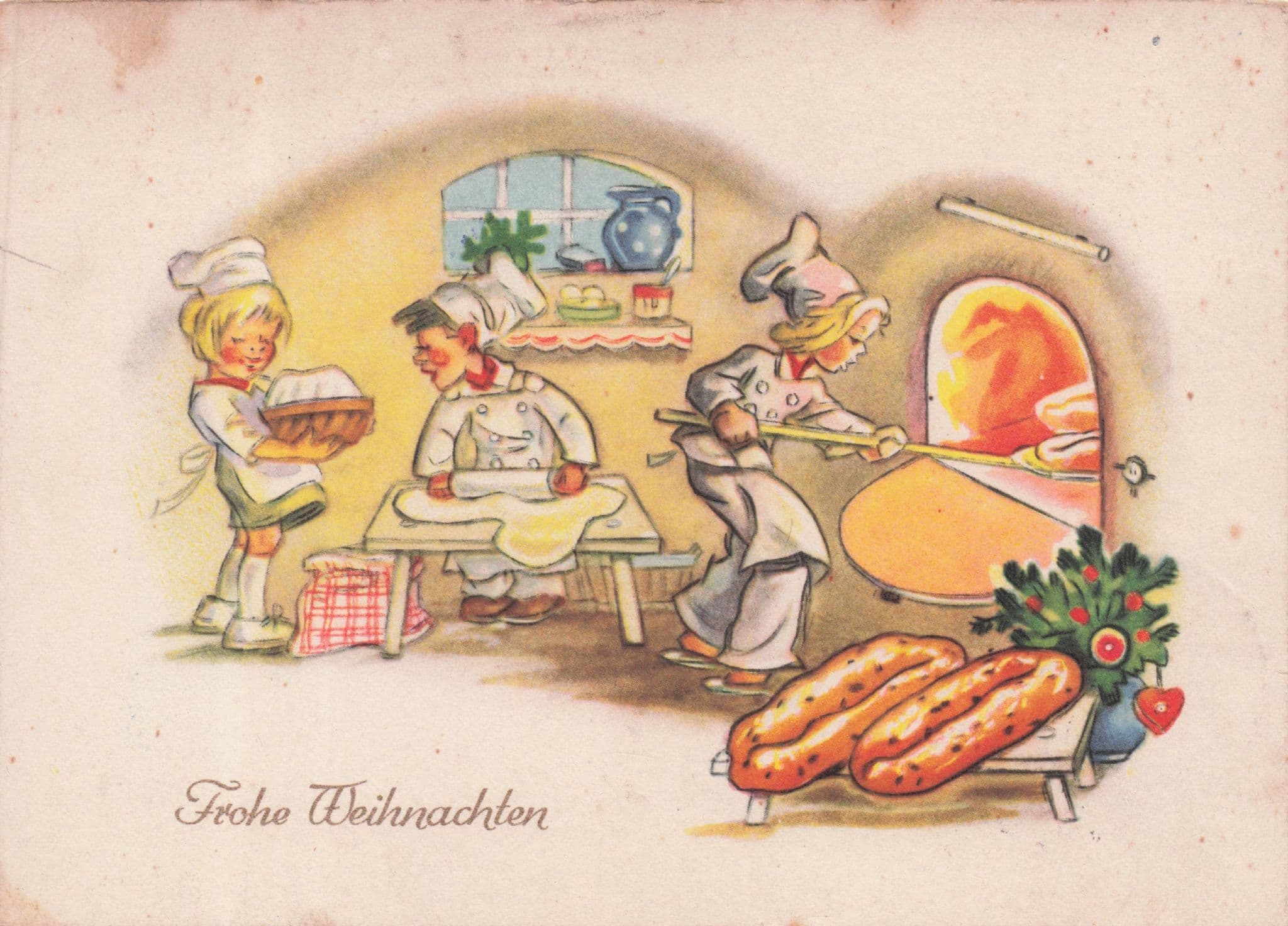 German Restaurant Sausage Cooking Chef Vintage Comic Postcard