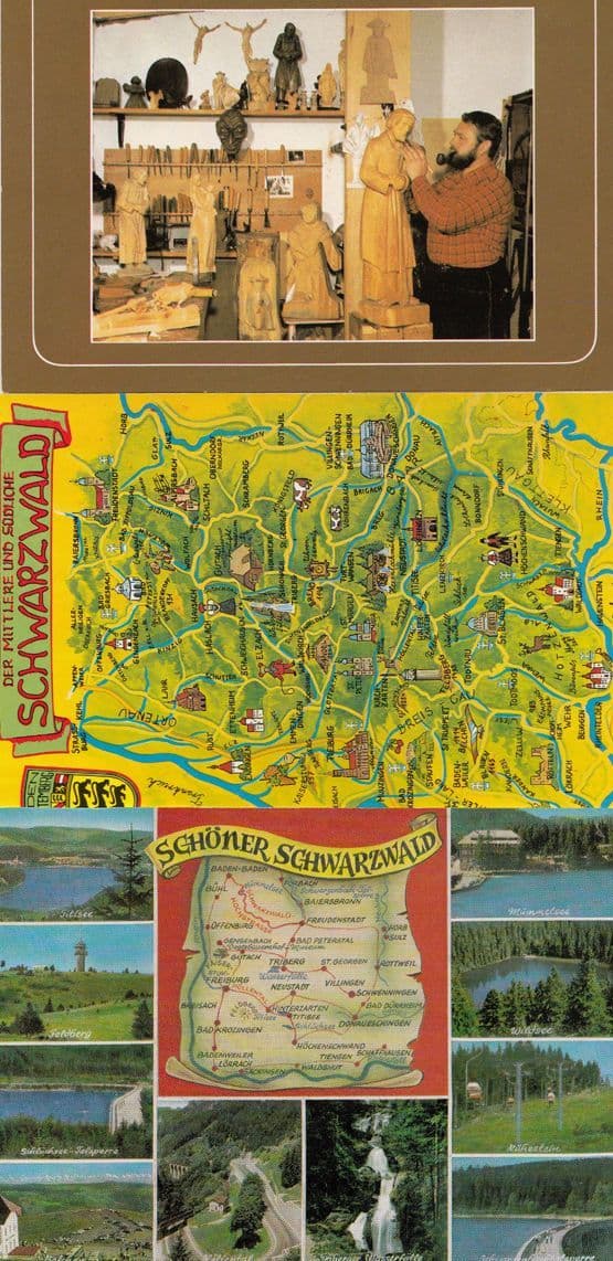 German Schwarzwald Handmade Statue Making 2x Map 3x Postcard s