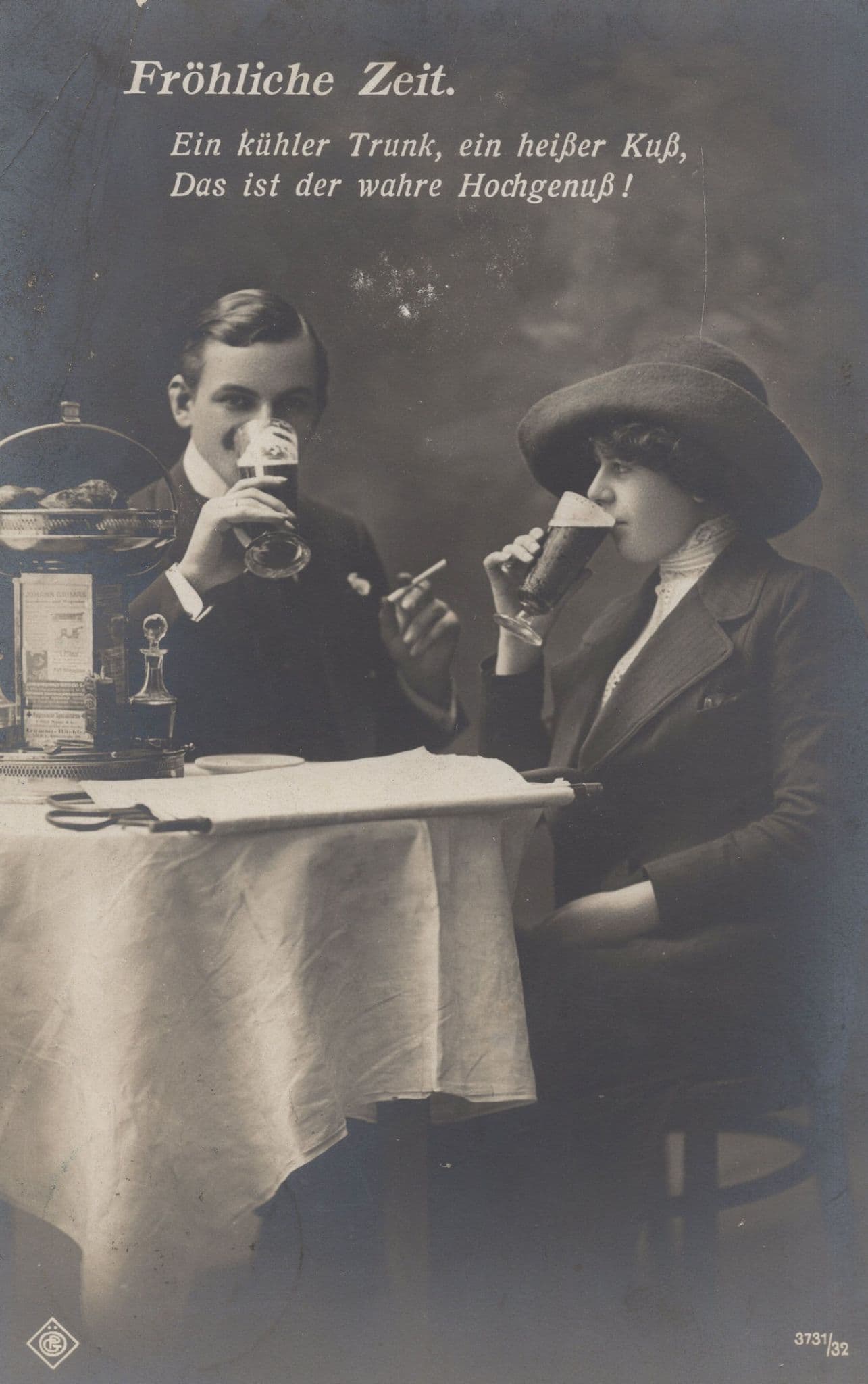 German Smoking Lady Dressed As Man Gangster Old Postcard