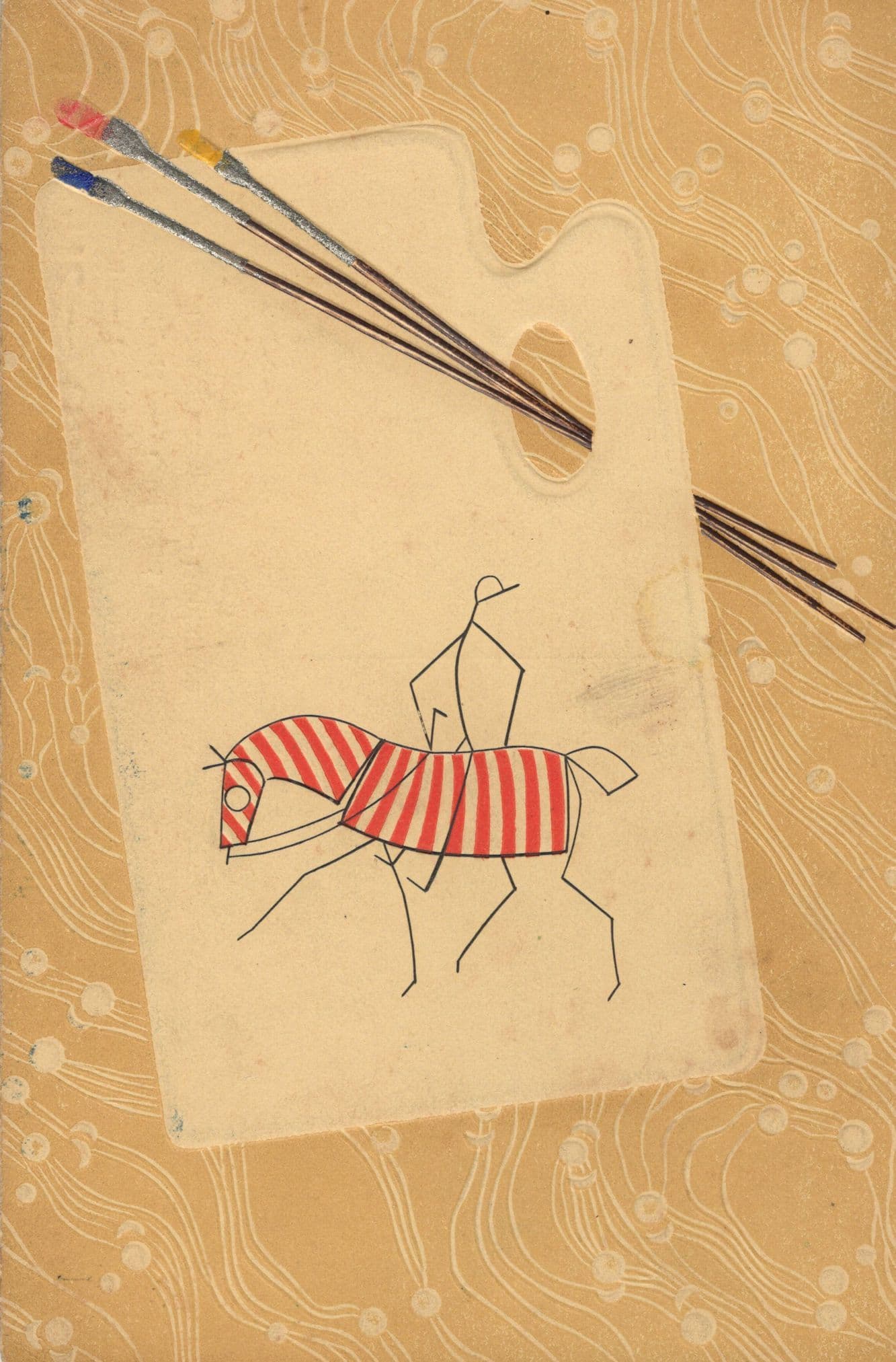 German Stick Man Hangman Red Striped Horse Artist Easel Old Postcard