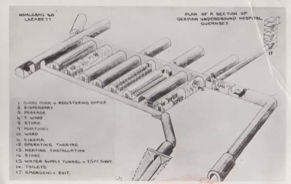 German Underground Hospital Map Guernsey Chemist  Mortuary Cinema Postcard