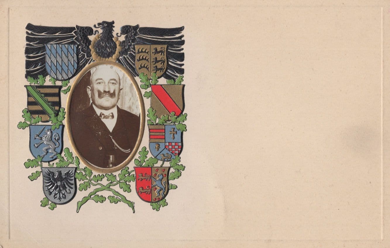 German Unidentified Political Leader Character Shield Old Postcard
