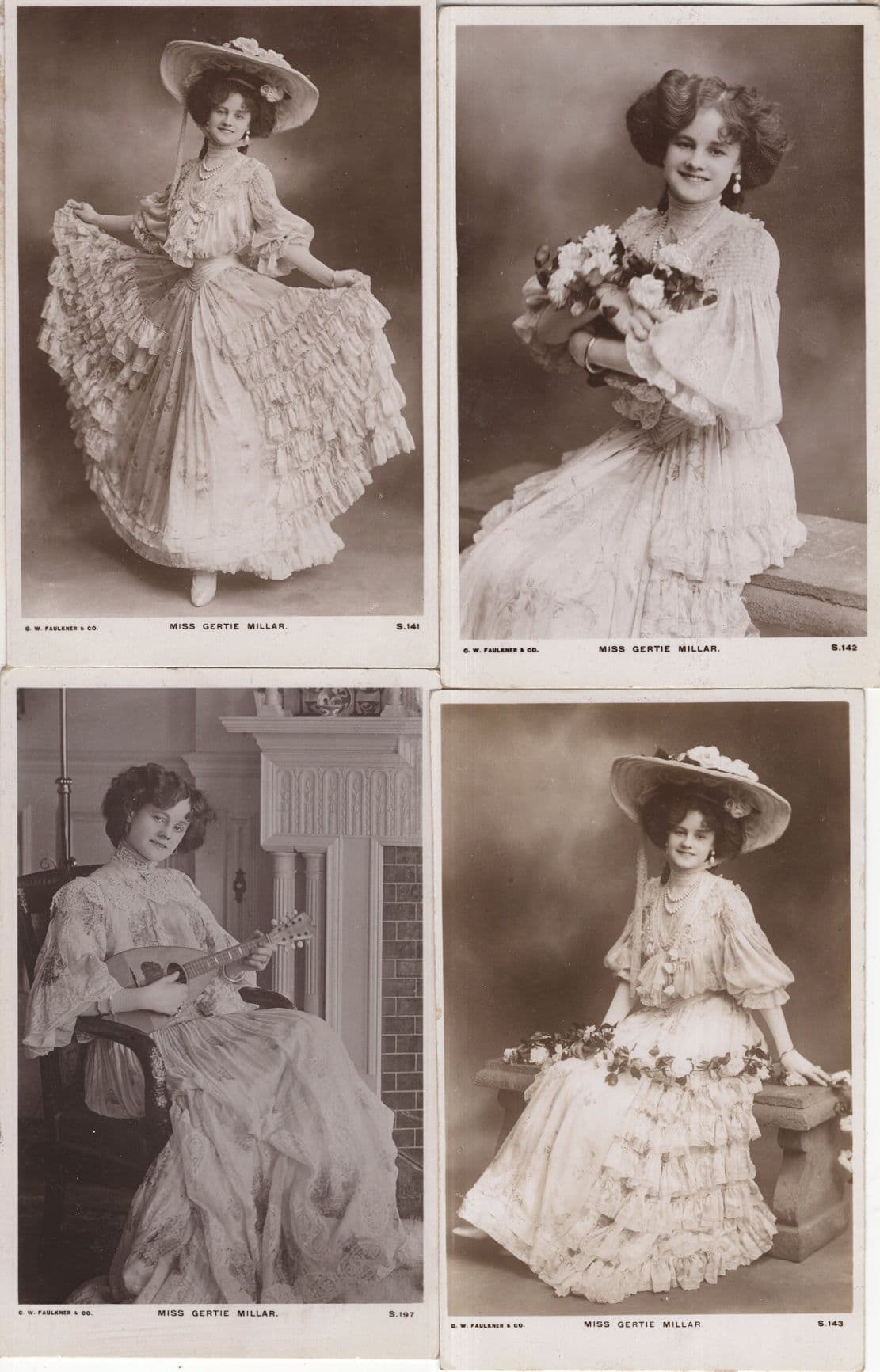 Gertie Millar With Medieval Lute 4x Old Theatre RPC Postcard s