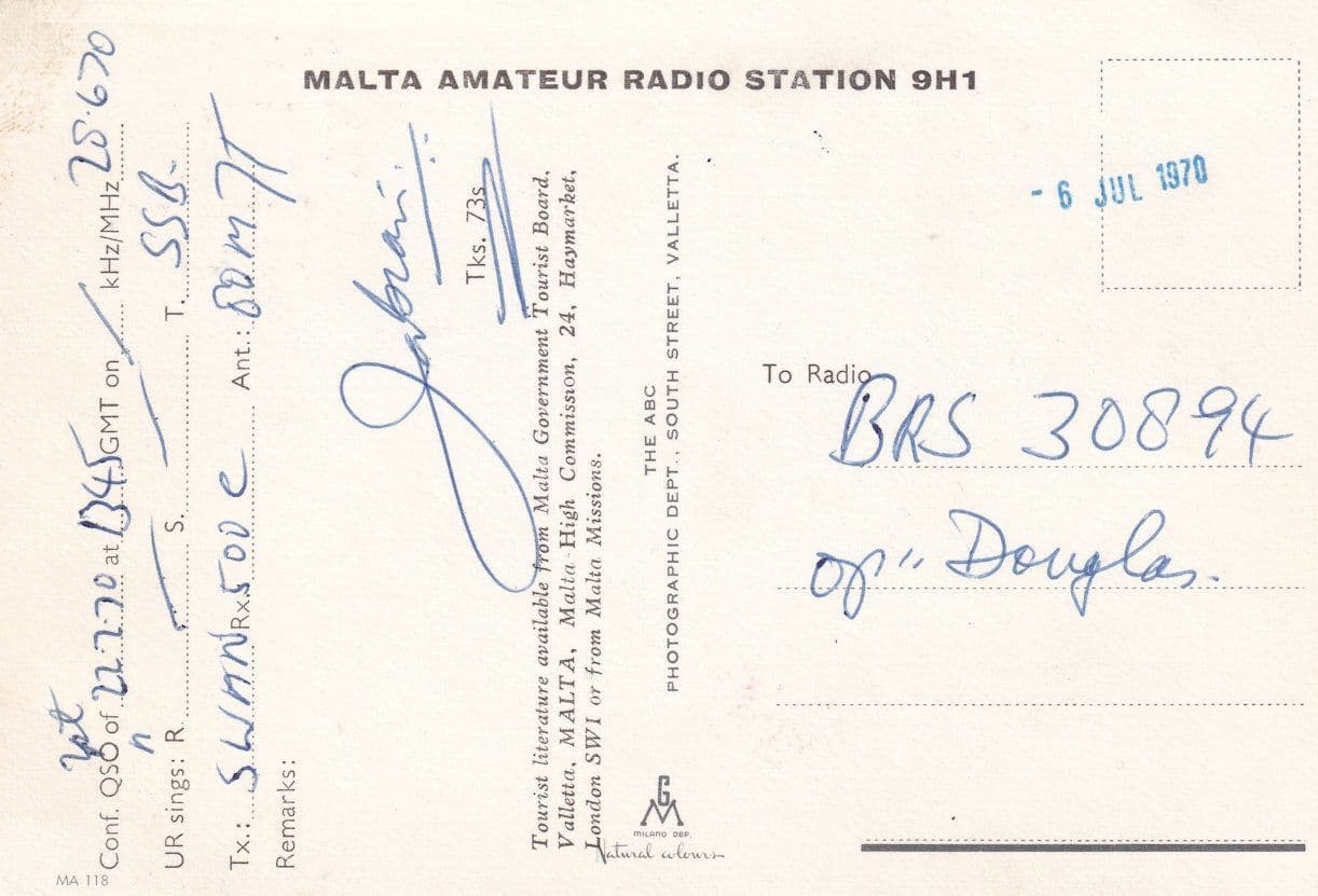 Ghajan Tuffiena Bay Birkikara Malta 1970s QSL Postcard Radio Card