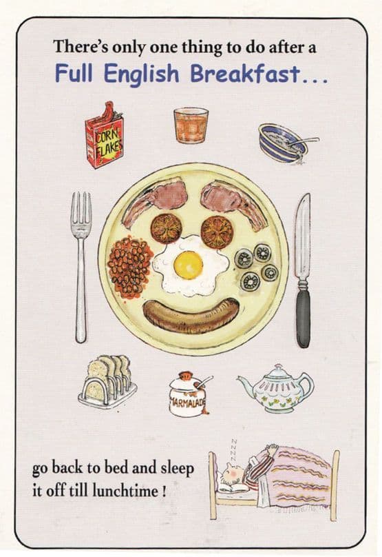 Giant Full Fattening British Breakfast Sausages Eggs Bacon Comic Humour Postcard
