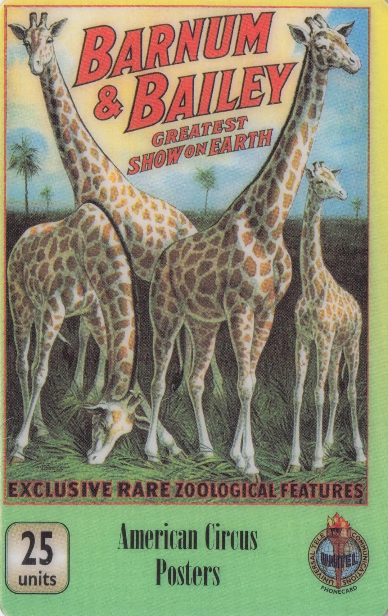 Giant Performing Giraffes Barnum & Bailey Rare Circus Phonecard