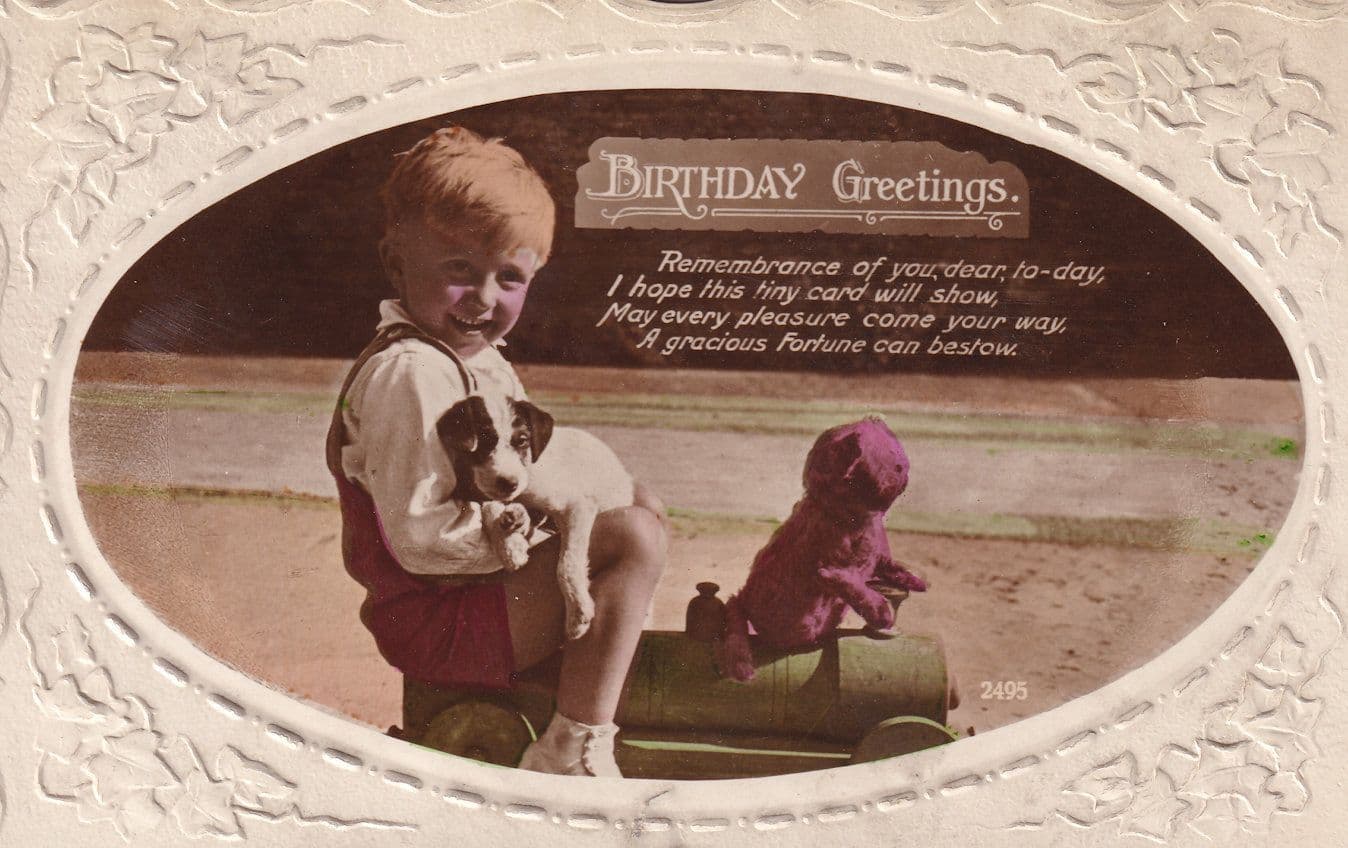 Giant Plasticine Appearance Dog Driving Toy Train RPC Old Postcard