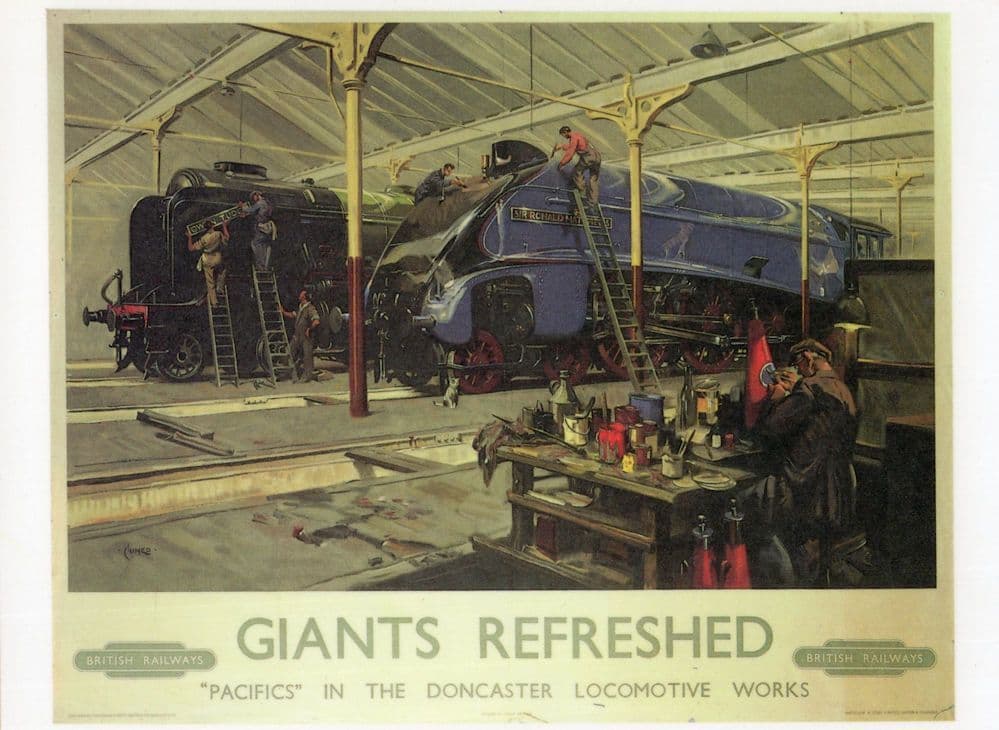 Giants Refreshed Doncaster Locomotive Works Railway Poster Postcard