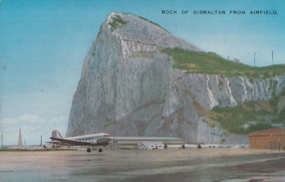 Gibraltar Rock From Airfield Airport Vintage Postcard
