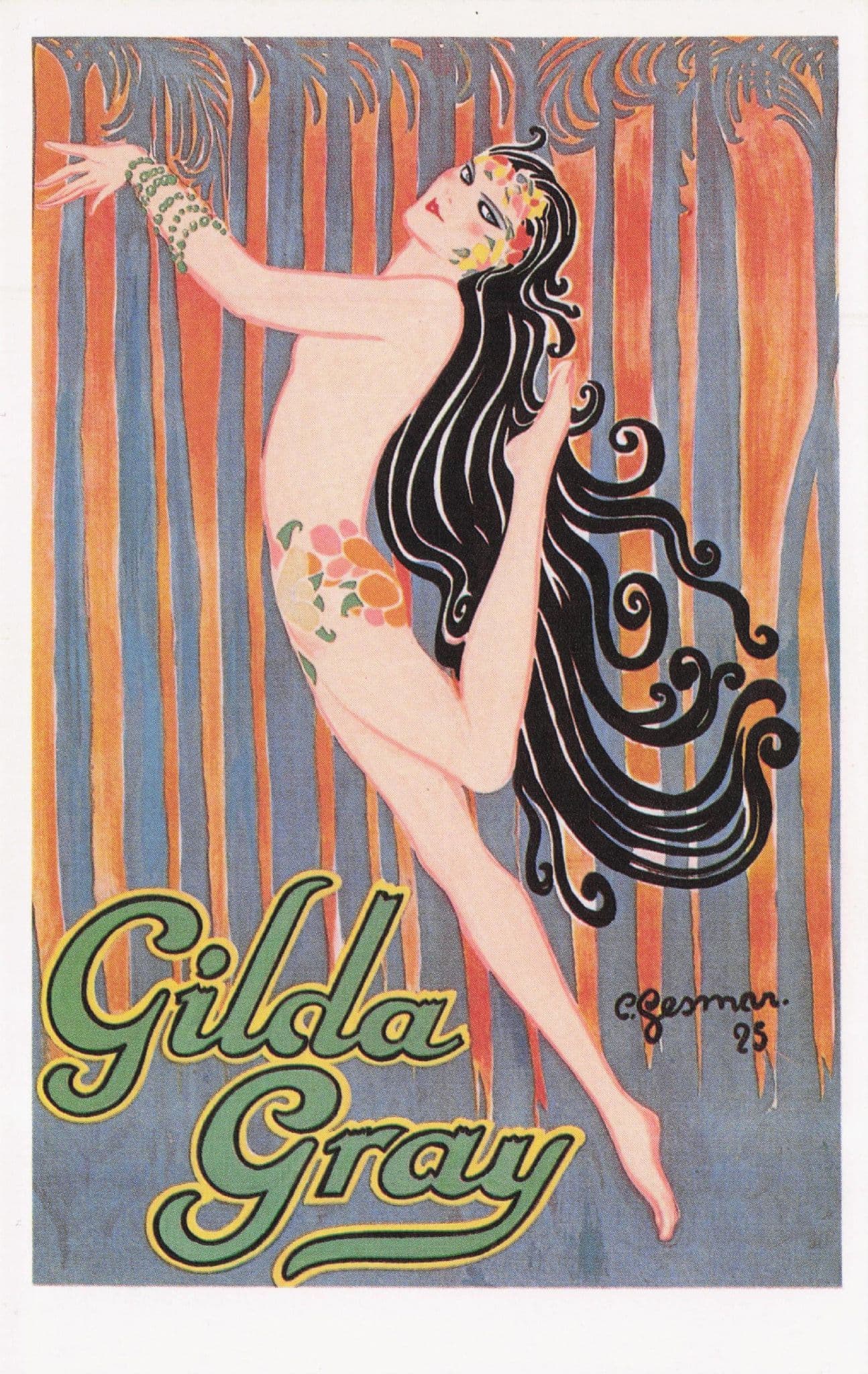 Gilda Gray Burlesque Dancer French Stripper Painting Postcard