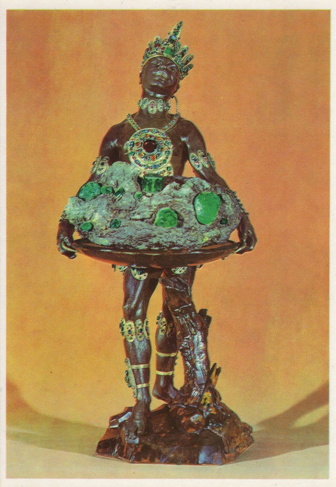 Gilded Silver Emerald Set In Stone Tortoise Shell Primitive Art Postcard