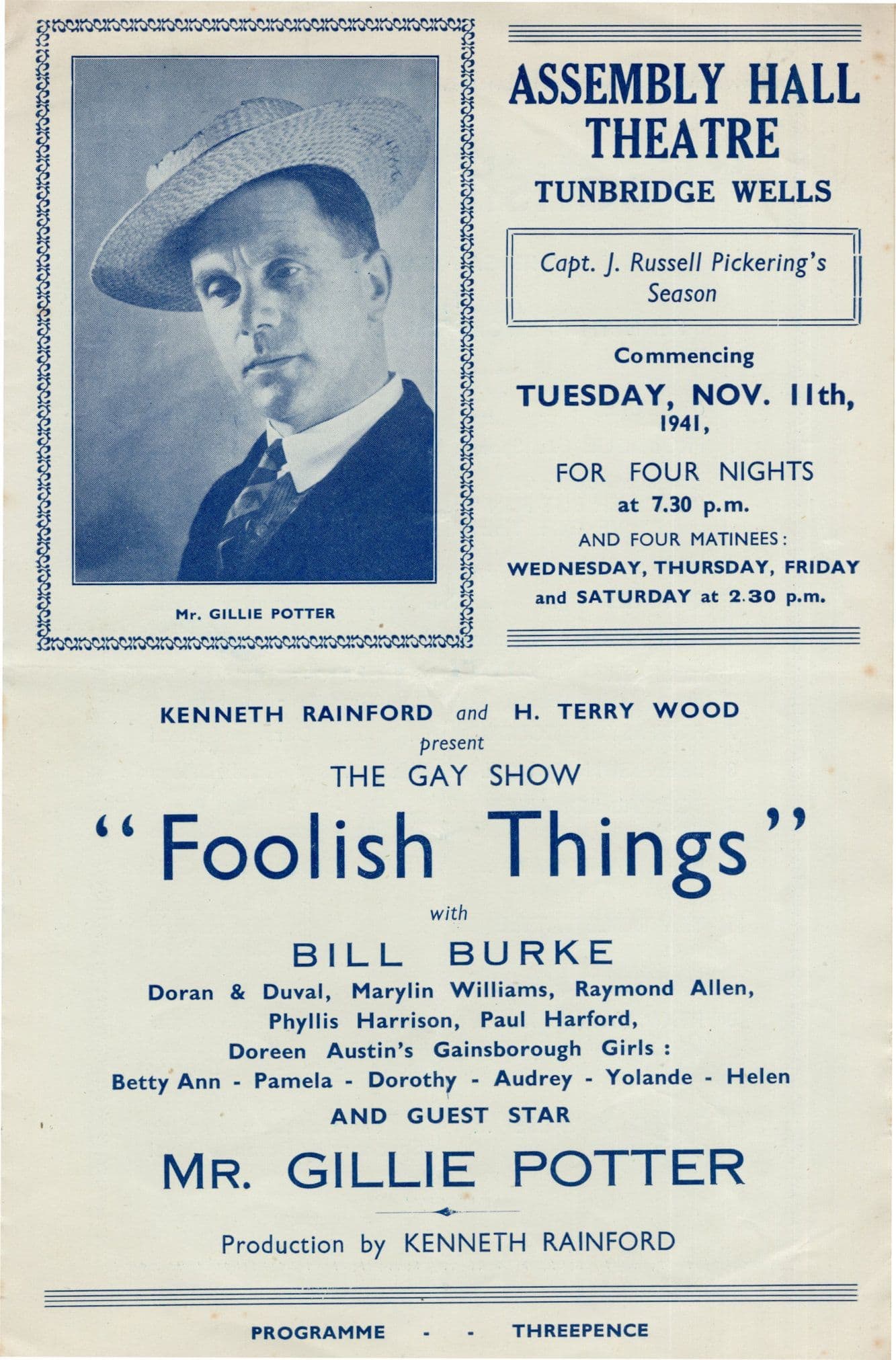 Gillie Potter Comedian WW2 Tunbridge Wells Old Theatre Programme