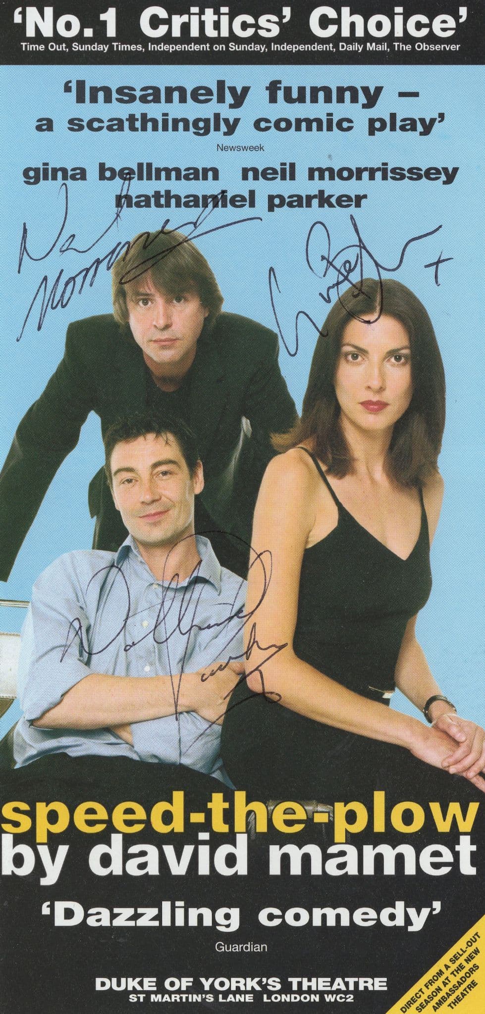 Gina Bellman of Only Fools & Horses Neil Morrissey Hand Signed Theatre Flyer