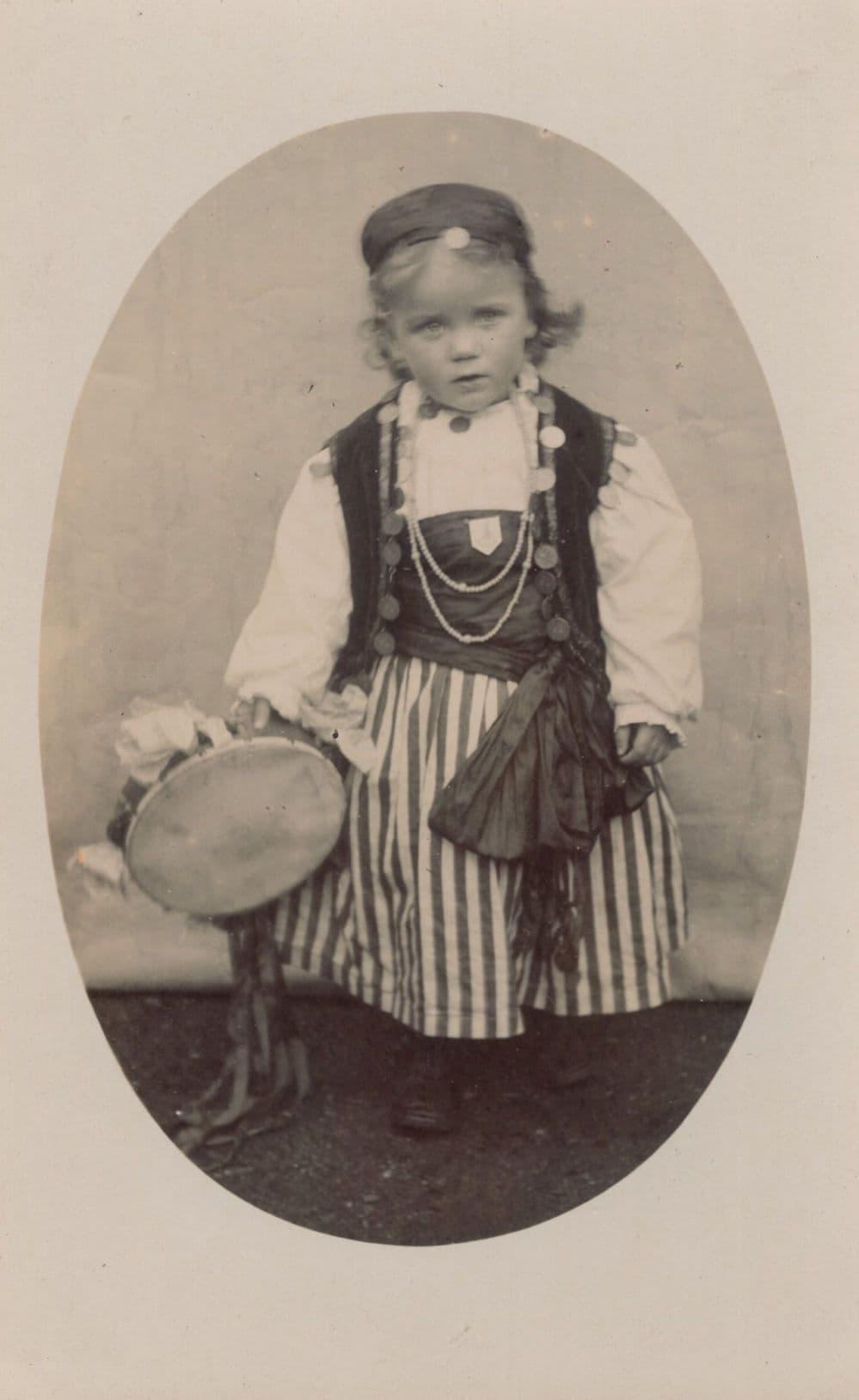 Girl Child in Romany Fancy Dress Gypsy Old Real Photo Postcard