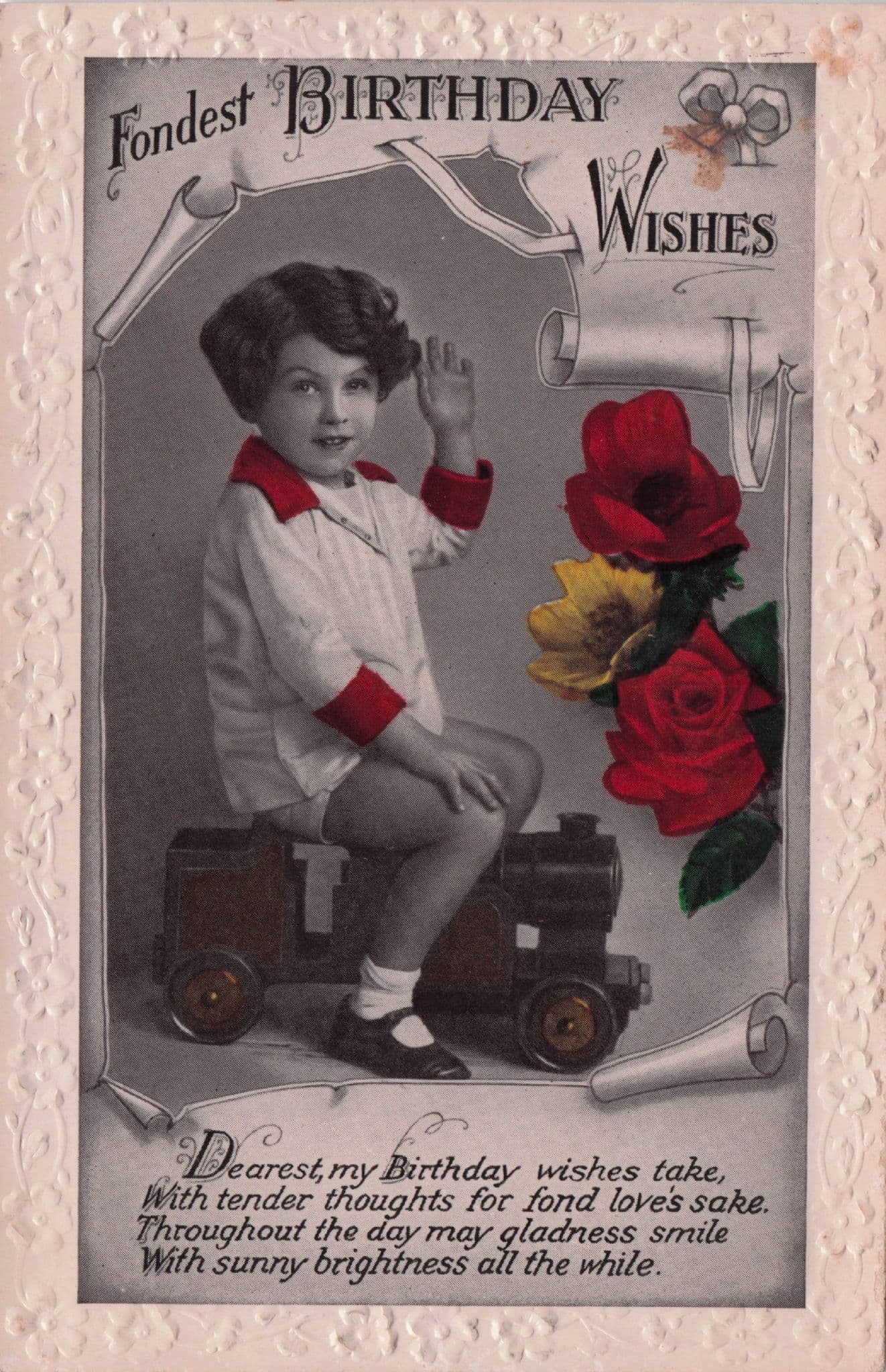 Girl On Toy Miniature Model Railway Train Greetings RPC Postcard