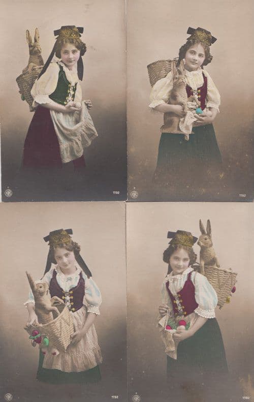 Girl With Beautiful Giant Pointed Ears Rabbit In Basket 4x Old Postcard s