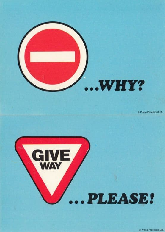 Give Way Please & Why 2x Rude Road Sign Comic Humour Slogan Postcard s
