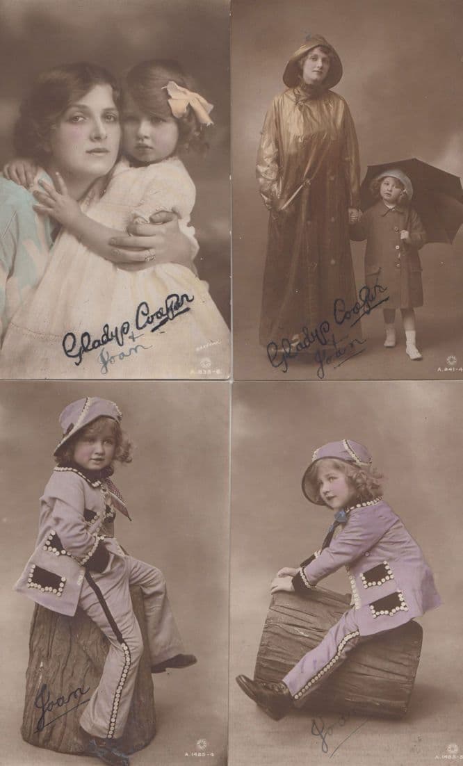 Gladys Cooper & Daughter Child Film Star Joan 4 Signed Antique Postcard s