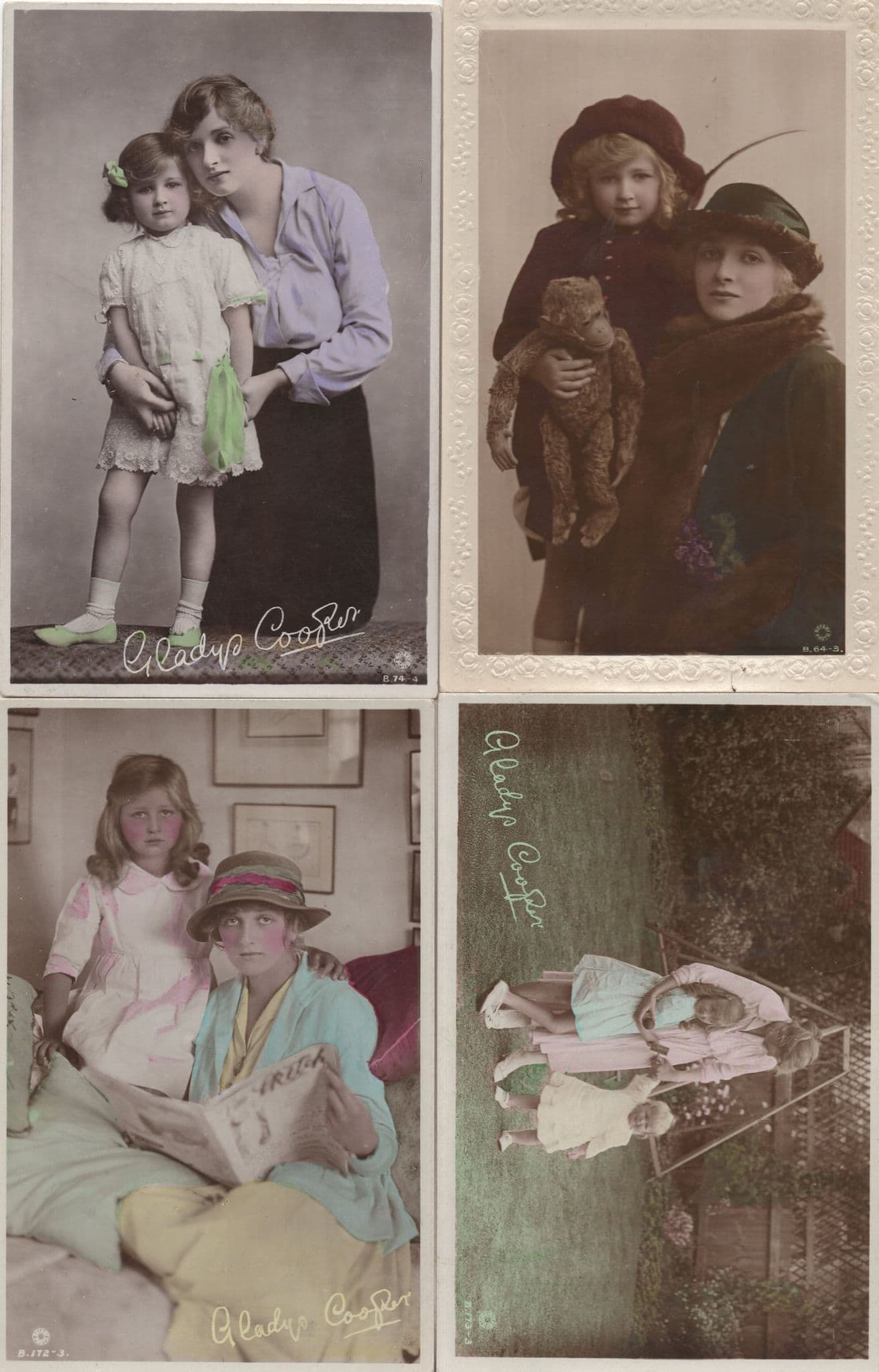 Gladys Cooper & Daughter Garden Swing Teddy Bear 4x Postcard s