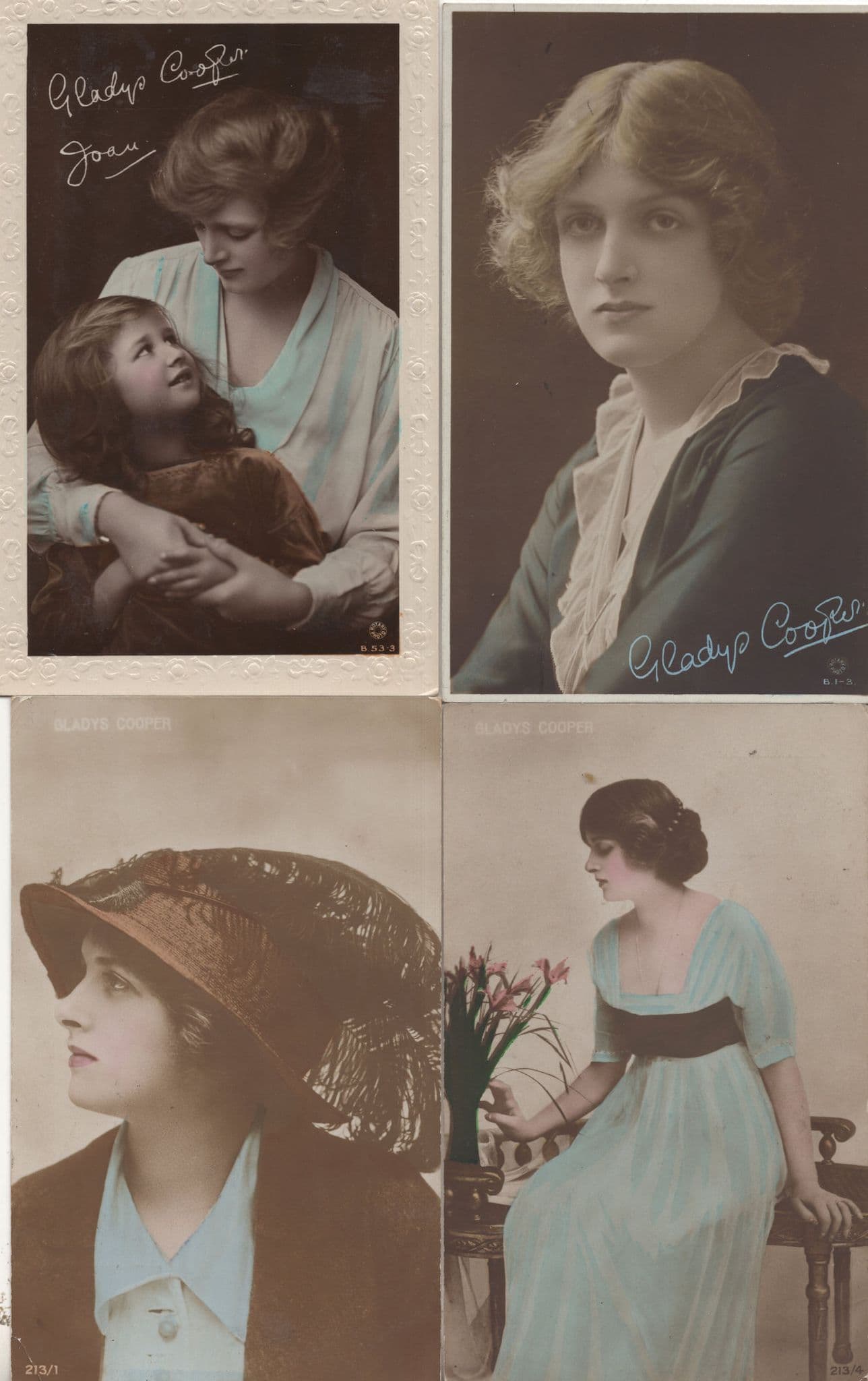 Gladys Cooper In Blue Dresses 4x Antique Postcard s