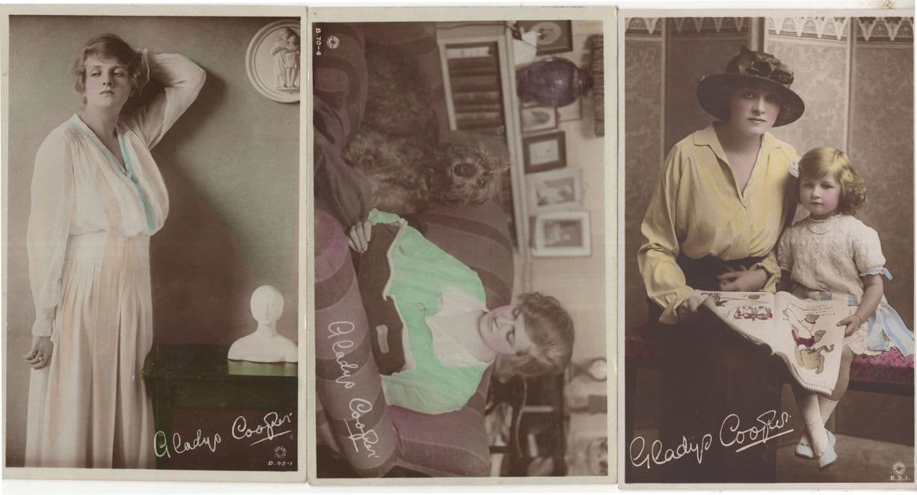 Gladys Cooper With Roman Statue Dog & Cloth Book 3x Postcard s
