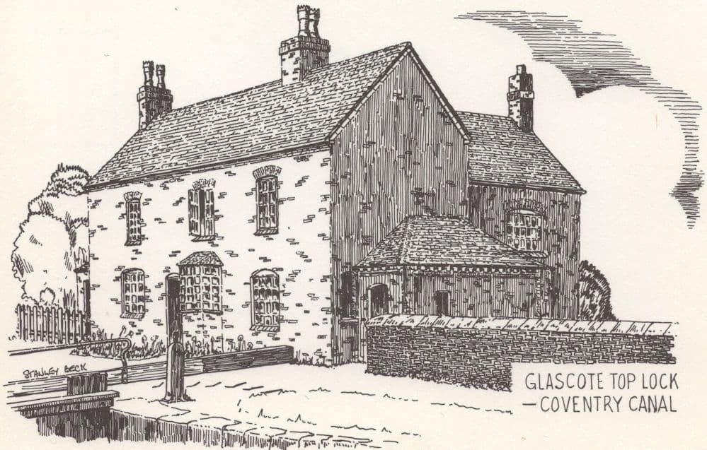 Glascote Top Lock Coventry Canal Sketch Painting Postcard