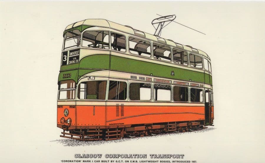 Glasgow Corporation Transport University Coronation Mk1 Car Bus Postcard