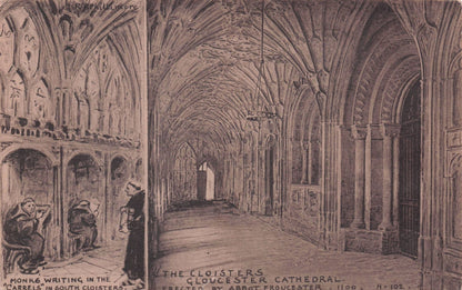 Gloucester Cathedral Cloisters Monks Writing in Carrels Phillimore Old Postcard