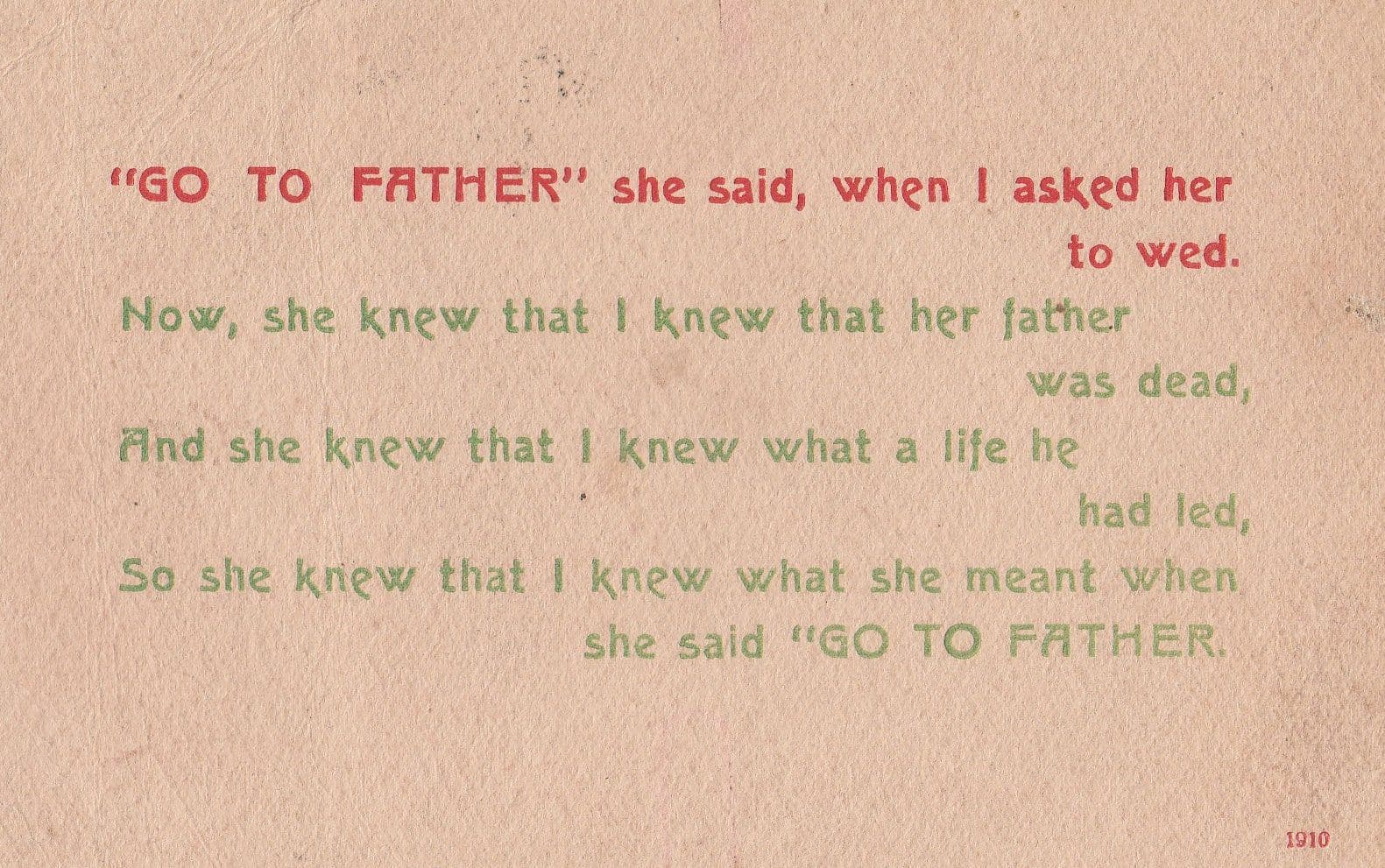 Go To Father WW1 War Antique Comic Wedding Postcard