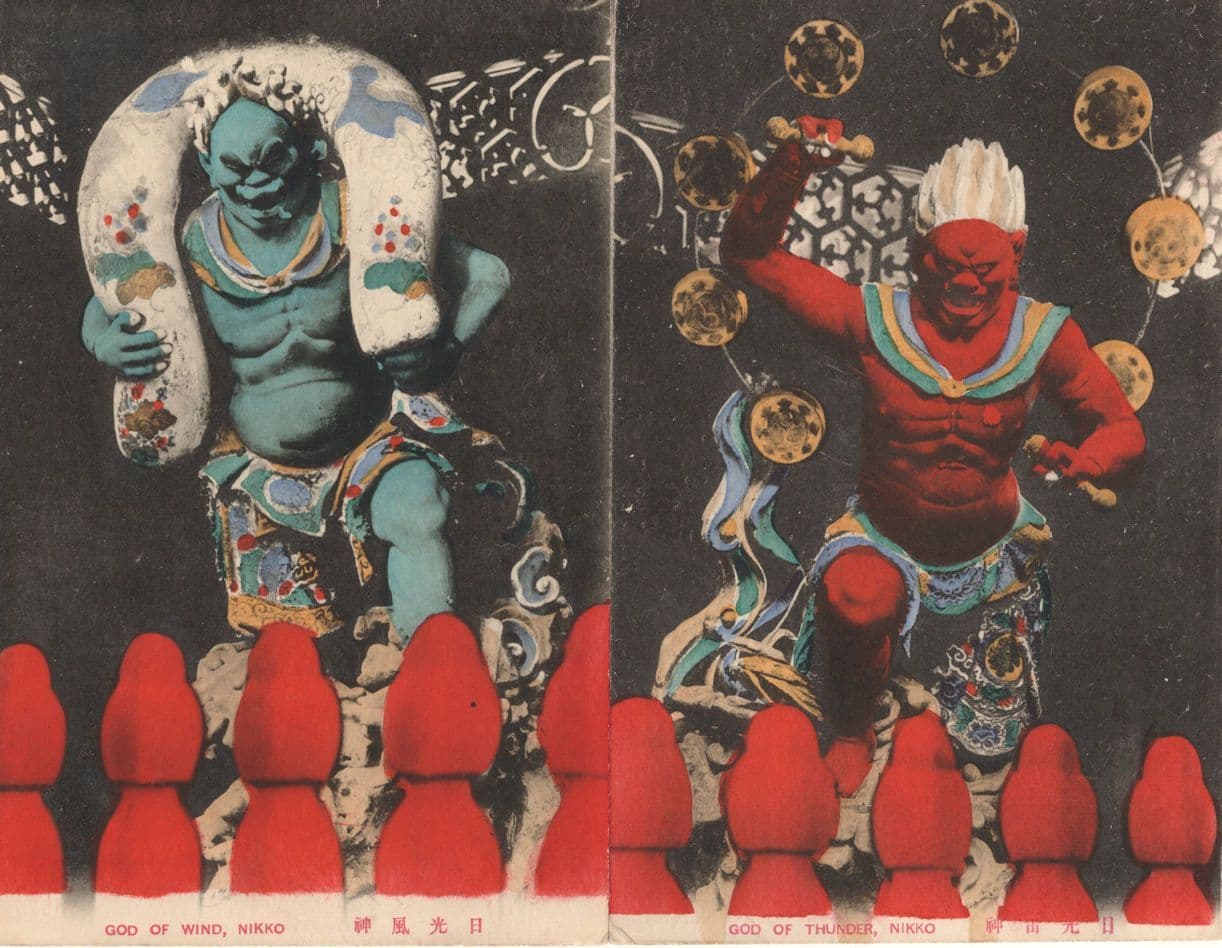 God Of Thunder Wind Nikko 2x Japanese Mythology Old Postcard s