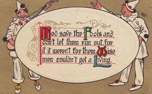 God Save The Fools Court Jester Comic Proverb Poem Old Postcard