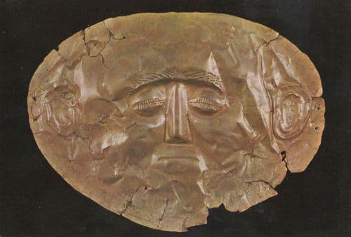 Gold Funeral Mask Mycenea King Greek Tombs Bronze Age Primitive Art Postcard