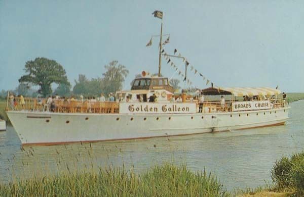 Golden Galleon Ship 1970s Norfolk Broads Cruise Cruises Postcard