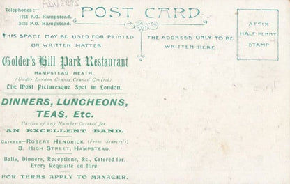 Golders Hill Green Restaurant Hampstead Music Bands Antique Advertising Postcard