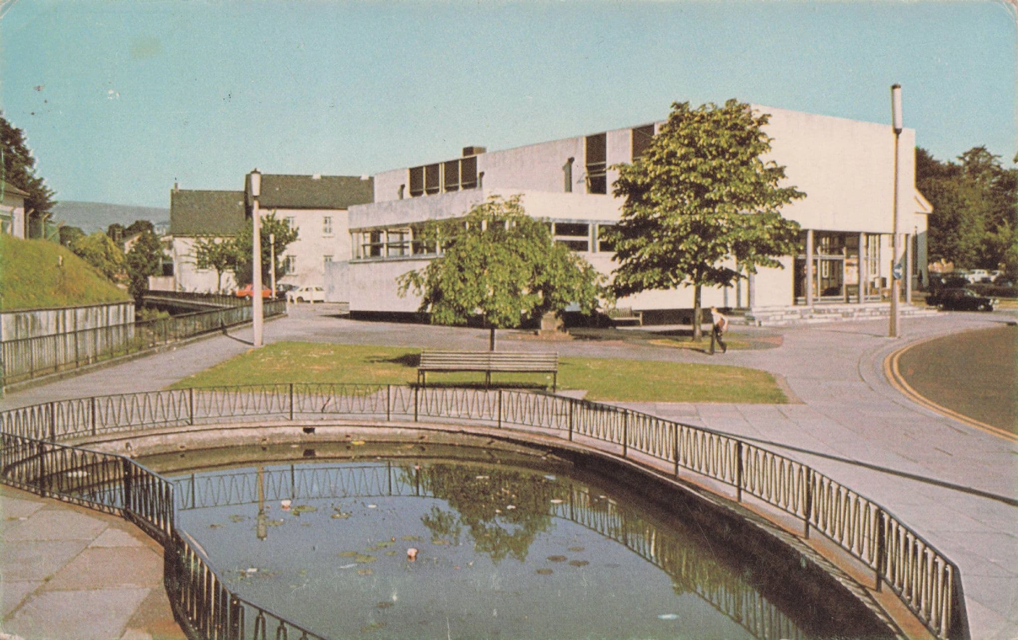 Goldfish Pool At Library Aberdare Welsh 1970s Rare Postcard