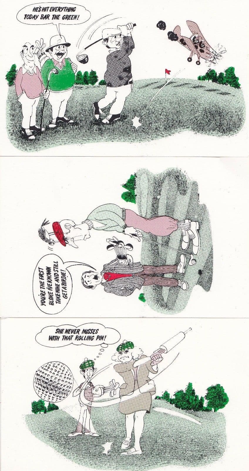 Golf Cartoons 3x Limited Edition Sports Comic Humour Golfing Postcard s