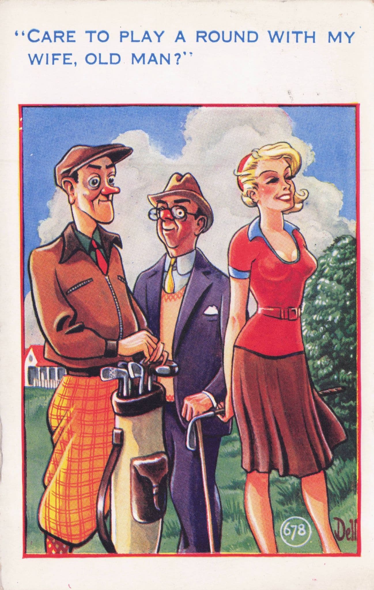 Golf Club Round Lady Caddy Golfer 1950s Old Comic Postcard