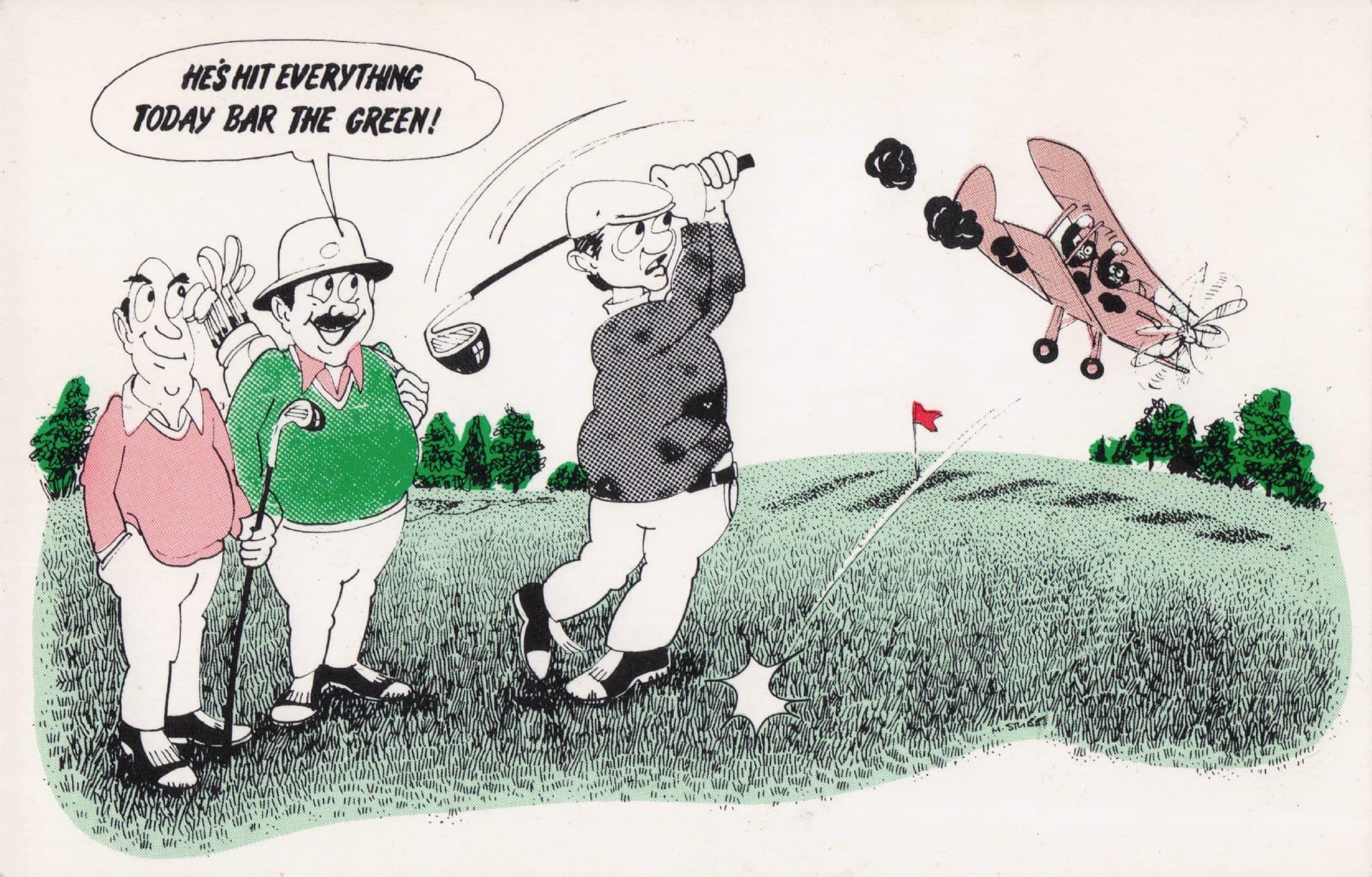 Golf Driving Range Ball Hitting Plane Glider Comic Ltd Edn Postcard